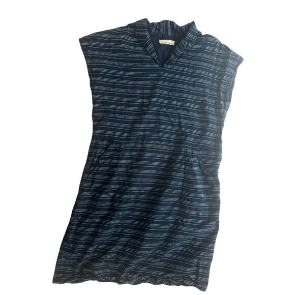 Seasalt Cornwall Alys Dress Blue Stripes Short Sleeve Pockets‎ Collar Size 16 - Picture 1 of 7